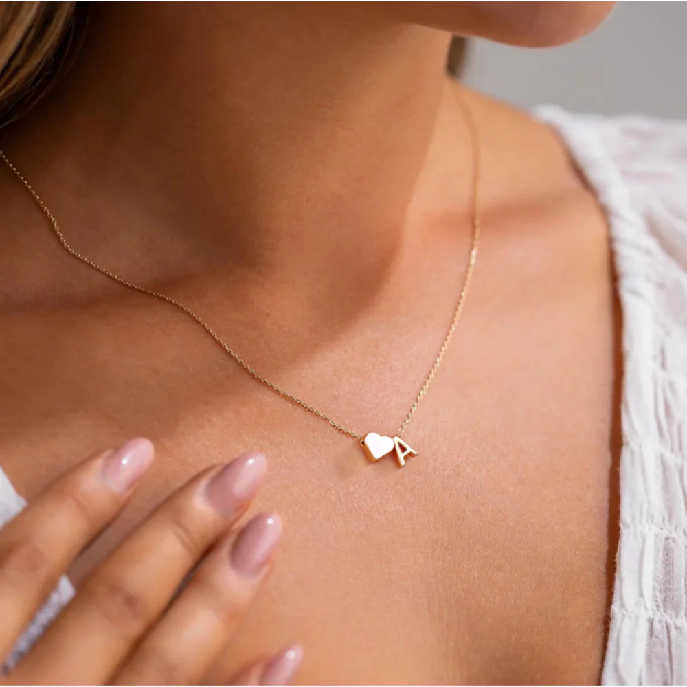 Tiny Heart Initial Necklace - Image 31